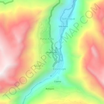 Topografische Karte Huatasjapo, Höhe, Relief