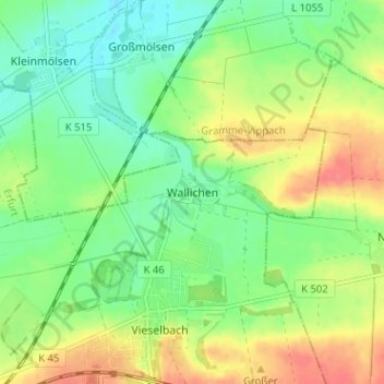 Topografische Karte Wallichen, Höhe, Relief