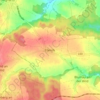 Topografische Karte Ellends, Höhe, Relief