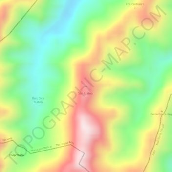 Topografische Karte Cerro San Mateo, Höhe, Relief
