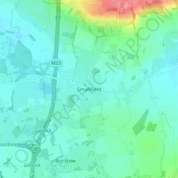 Topografische Karte Smallfield, Höhe, Relief