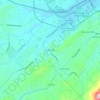 Topografische Karte Forest View, Höhe, Relief