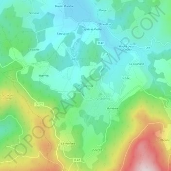 Topografische Karte Pierregrosse, Höhe, Relief