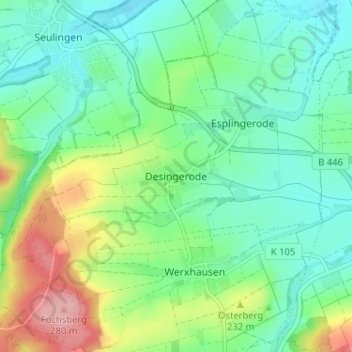 Topografische Karte Desingerode, Höhe, Relief