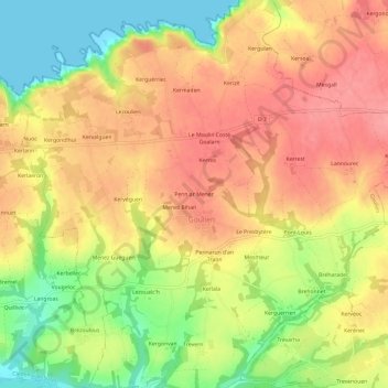 Topografische Karte Penn ar Menez, Höhe, Relief