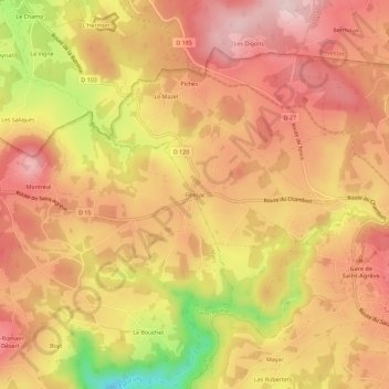 Topografische Karte Flossac, Höhe, Relief