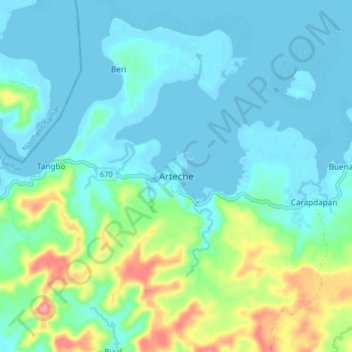 Topografische Karte Arteche, Höhe, Relief