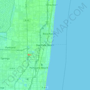 Topografische Karte Deerfield Beach, Höhe, Relief