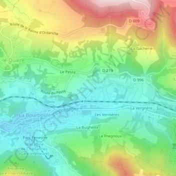 Topografische Karte Les Coux, Höhe, Relief