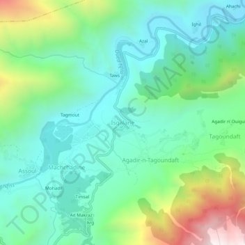 Topografische Karte Isqalane, Höhe, Relief