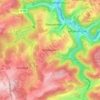 Topografische Karte Rotthausen, Höhe, Relief