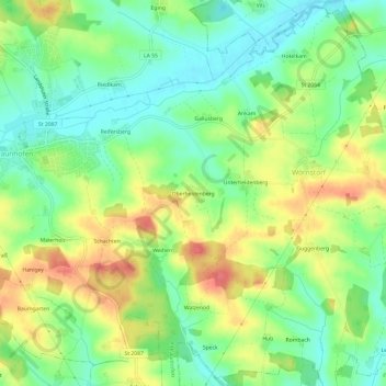 Topografische Karte Oberheldenberg, Höhe, Relief