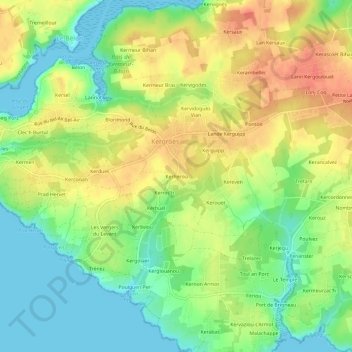 Topografische Karte Kerherou, Höhe, Relief