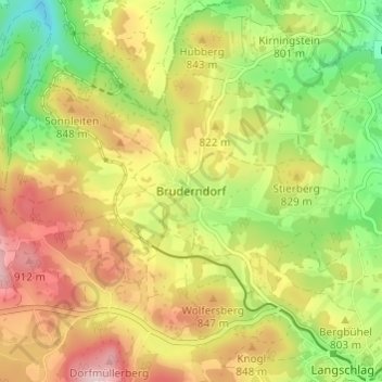 Topografische Karte Bruderndorf, Höhe, Relief