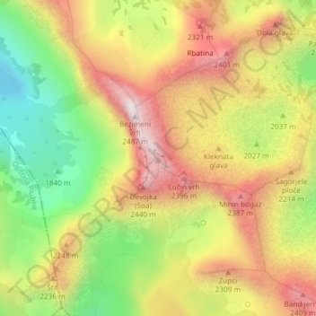 Topografische Karte Bobotov Kuk, Höhe, Relief