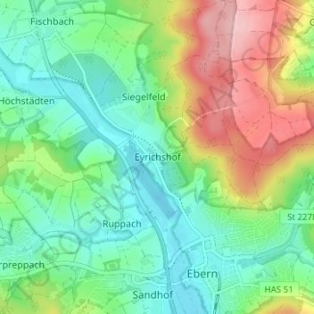 Topografische Karte Eyrichshof, Höhe, Relief