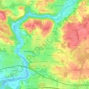 Topografische Karte Kergohic, Höhe, Relief
