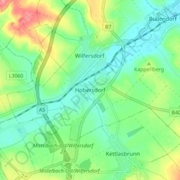 Topografische Karte Hobersdorf, Höhe, Relief