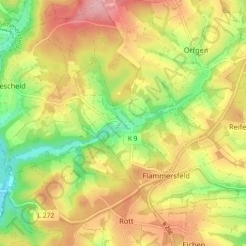 Topografische Karte Ahlbach, Höhe, Relief