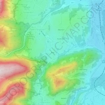 Topografische Karte Ried, Höhe, Relief