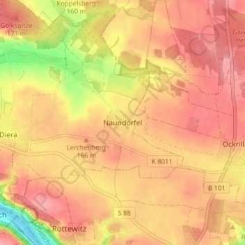 Topografische Karte Naundörfel, Höhe, Relief