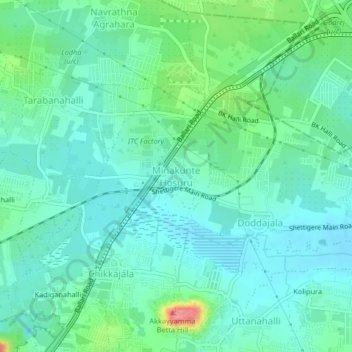 Topografische Karte Minakunte Hosuru, Höhe, Relief