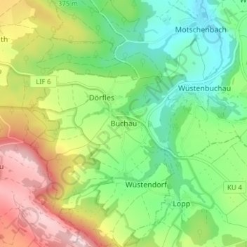 Topografische Karte Buchau, Höhe, Relief