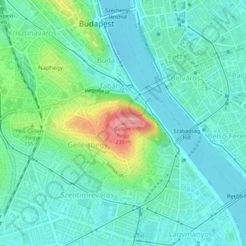 Topografische Karte Gellértberg, Höhe, Relief