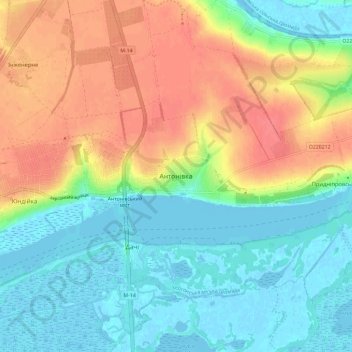 Topografische Karte Antoniwka, Höhe, Relief