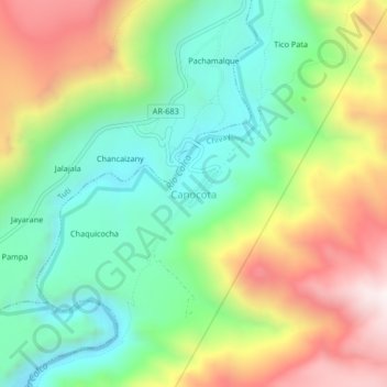 Topografische Karte Canocota, Höhe, Relief