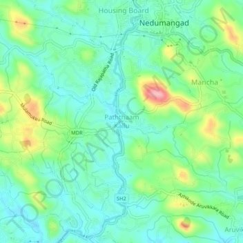 Topografische Karte Paththaam Kallu, Höhe, Relief