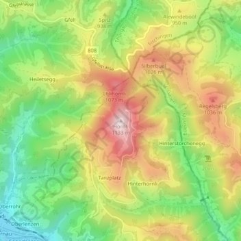 Topografische Karte Hörnli, Höhe, Relief