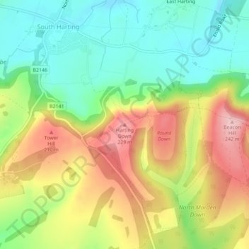 Topografische Karte Harting Down, Höhe, Relief