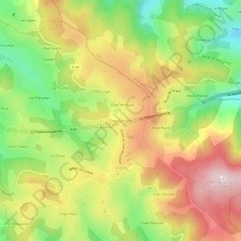 Topografische Karte Chez Ferrand, Höhe, Relief