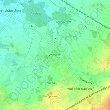 Topografische Karte Vorhelm, Höhe, Relief