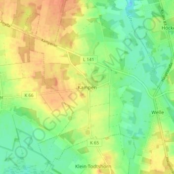 Topografische Karte Kampen, Höhe, Relief