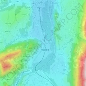 Topografische Karte Langenwang, Höhe, Relief