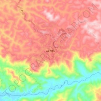 Topografische Karte Gembu, Höhe, Relief