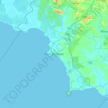 Topografische Karte Port Dickson, Höhe, Relief