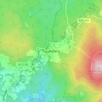 Topografische Karte Frauenberg, Höhe, Relief