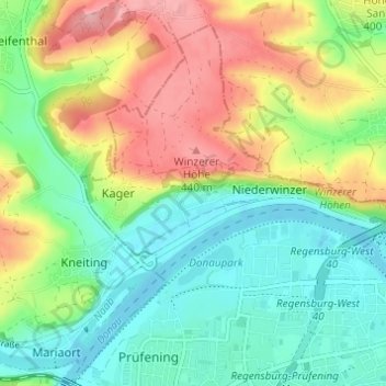 Topografische Karte Oberwinzer, Höhe, Relief