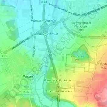 Topografische Karte Barkhausen, Höhe, Relief