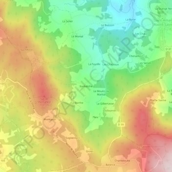 Topografische Karte Barbaliche, Höhe, Relief