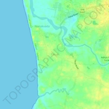 Topografische Karte Tithal, Höhe, Relief