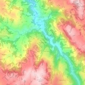 Topografische Karte Saint-Bauzels, Höhe, Relief