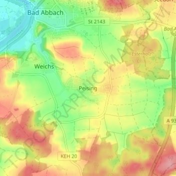 Topografische Karte Peising, Höhe, Relief