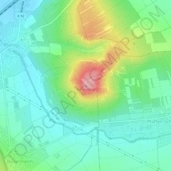 Topografische Karte Bosenberg, Höhe, Relief