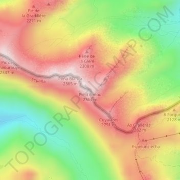 Topografische Karte Pic d'Anéou, Höhe, Relief