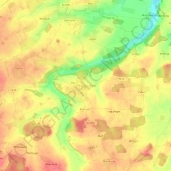 Topografische Karte Peterskirchen, Höhe, Relief