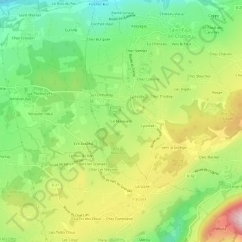 Topografische Karte Le Maravant, Höhe, Relief